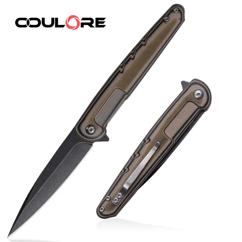 OOULORE Dragonfly EDC Pocket Knife With Flipper and G10 Handle (3.5″ Black Stonewshed D2 Steel Blade) OF127