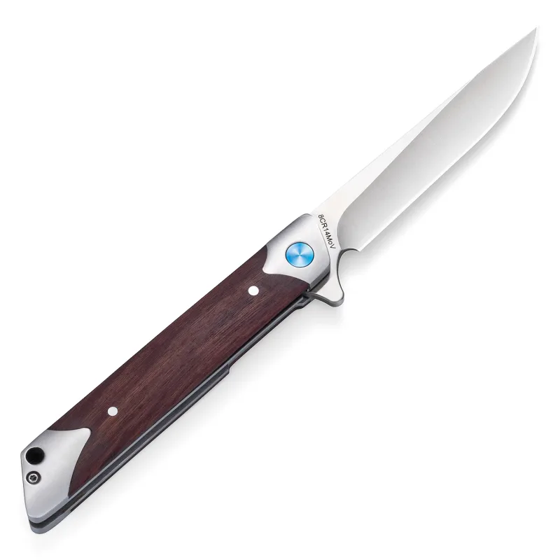 OOULORE Flying fish Flipper Knife Folding Knife Padauk Wood Handle (3.74" Satin 8CR13MoV Blade) OF44 - Image 3