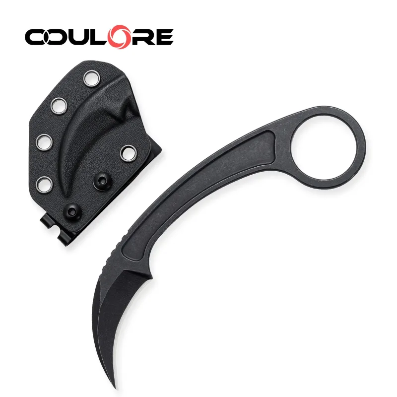 OOULORE Fixed Karambit Sharp Claw Knife Stainless Steel Handle (1.57″ Black Stonewshed 440C Blade) OK109