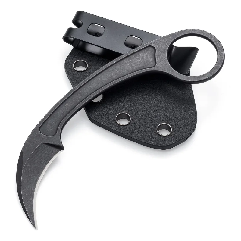 OOULORE Fixed Karambit Sharp Claw Knife Stainless Steel Handle (1.57″ Black Stonewshed 440C Blade) OK109 - Image 3