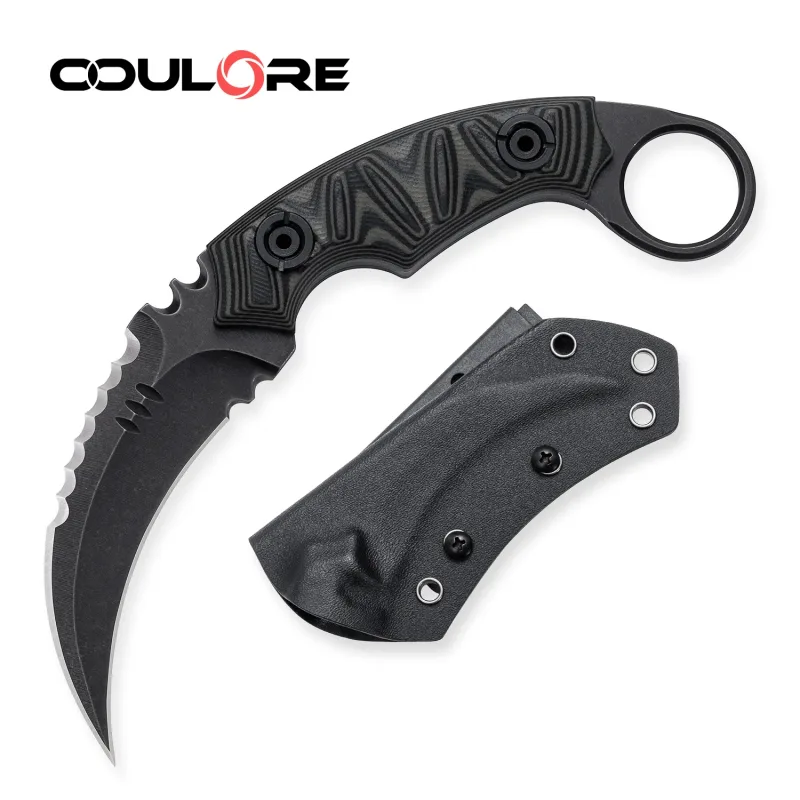 OOULORE Double edged Claw Knife Black Desert Camo G10 Handle (2.75″ Black Stonewshed D2 Blade) OK1210