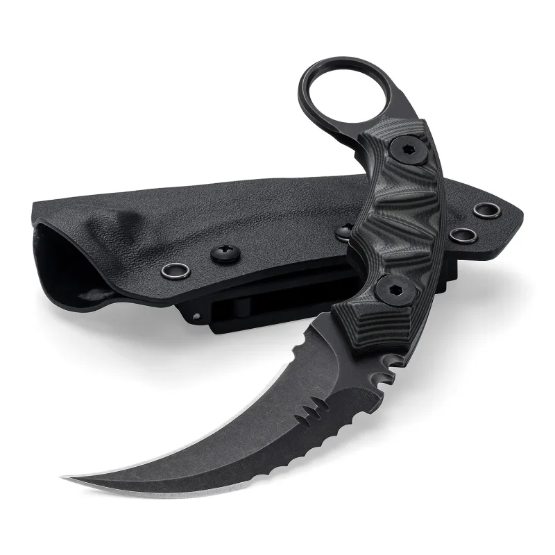 OOULORE Double edged Claw Knife Black Desert Camo G10 Handle (2.75″ Black Stonewshed D2 Blade) OK1210 - Image 2