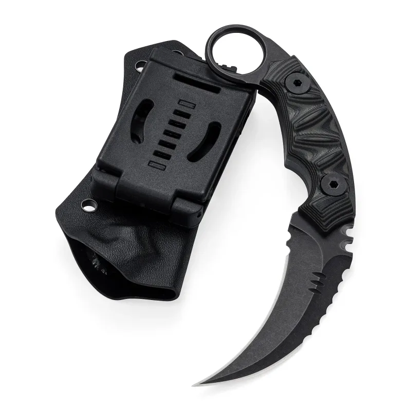 OOULORE Double edged Claw Knife Black Desert Camo G10 Handle (2.75″ Black Stonewshed D2 Blade) OK1210 - Image 3