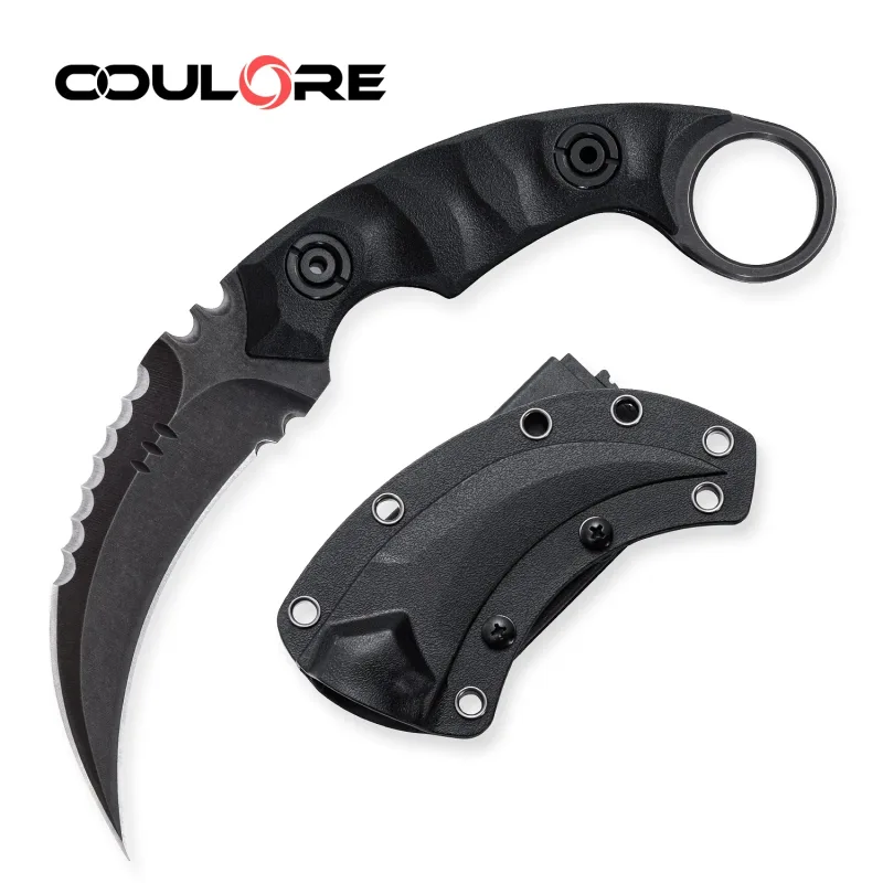 OOULORE Shadow Fury Blade Double edged Claw Knife Black G10 Handle (2.75″ Black Stonewshed D2 Blade) OK1212