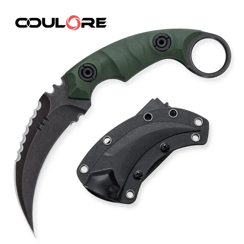 OOULORE Shadow Fury Blade Double edged Claw Knife Green G10 Handle (2.75″ Black Stonewshed D2 Blade) OK1212