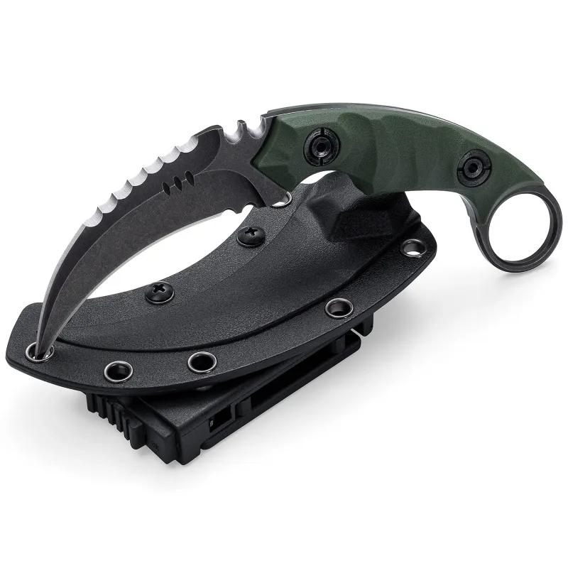 OOULORE Shadow Fury Blade Double edged Claw Knife Green G10 Handle (2.75″ Black Stonewshed D2 Blade) OK1212 - Image 2