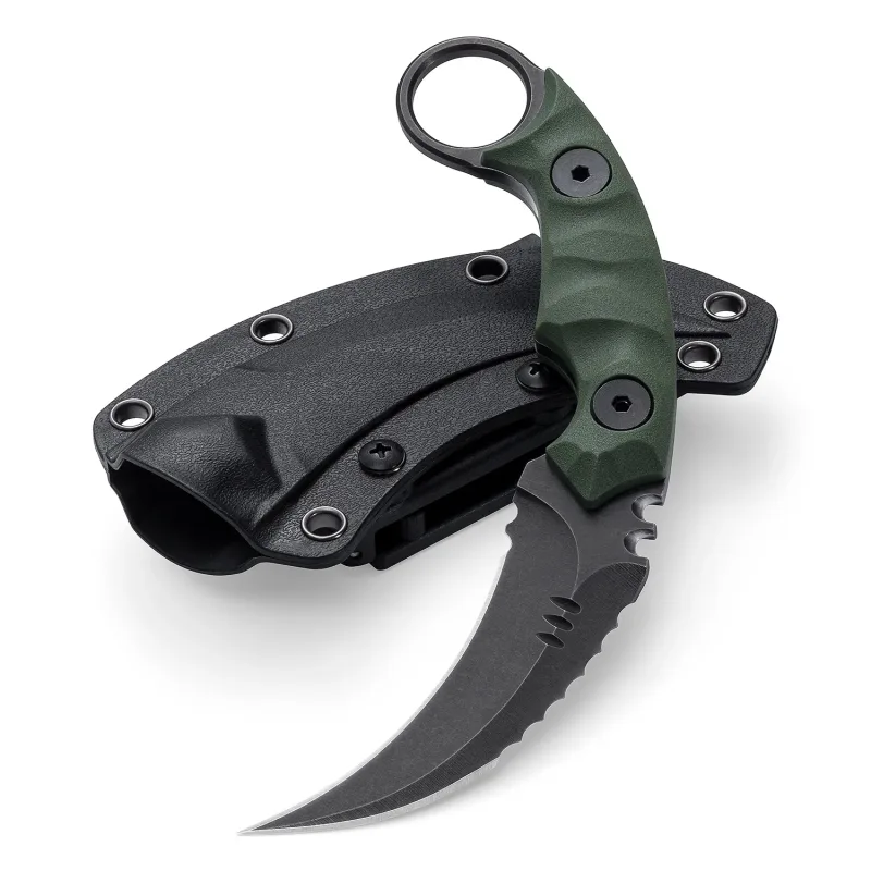 OOULORE Shadow Fury Blade Double edged Claw Knife Green G10 Handle (2.75″ Black Stonewshed D2 Blade) OK1212 - Image 3