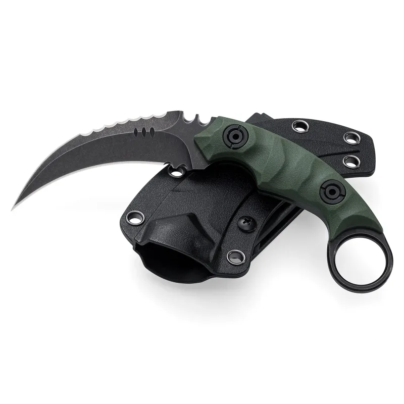 OOULORE Shadow Fury Blade Double edged Claw Knife Green G10 Handle (2.75″ Black Stonewshed D2 Blade) OK1212 - Image 4