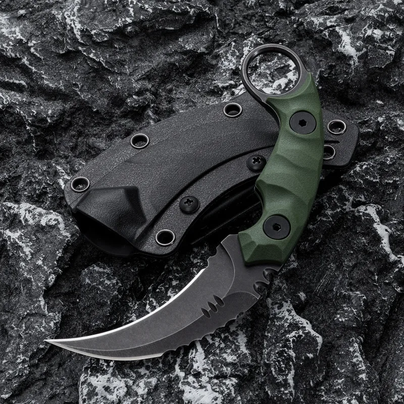 OOULORE Shadow Fury Blade Double edged Claw Knife Green G10 Handle (2.75″ Black Stonewshed D2 Blade) OK1212 - Image 5