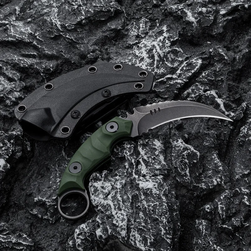 OOULORE Shadow Fury Blade Double edged Claw Knife Green G10 Handle (2.75″ Black Stonewshed D2 Blade) OK1212 - Image 6