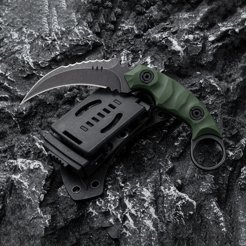 OOULORE Shadow Fury Blade Double edged Claw Knife Green G10 Handle (2.75″ Black Stonewshed D2 Blade) OK1212 - Image 7