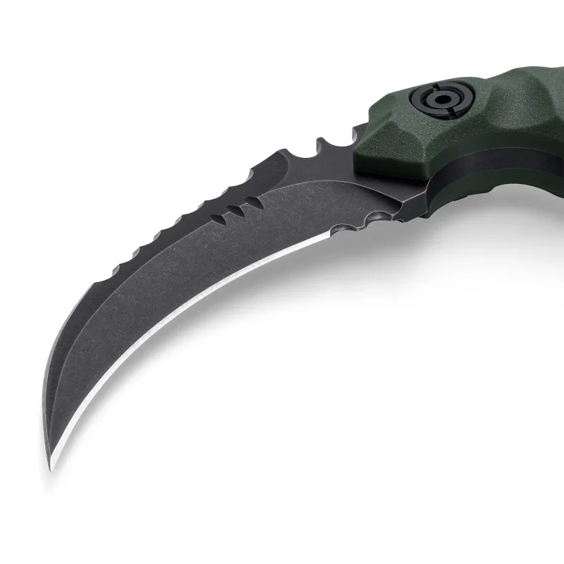 OOULORE Shadow Fury Blade Double edged Claw Knife Green G10 Handle (2.75″ Black Stonewshed D2 Blade) OK1212 - Image 8