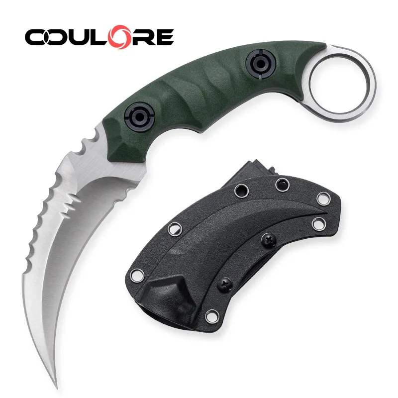 OOULORE Shadow Fury Blade Double edged Claw Knife Green G10 Handle (2.75″ Satin D2 Blade) OK1212