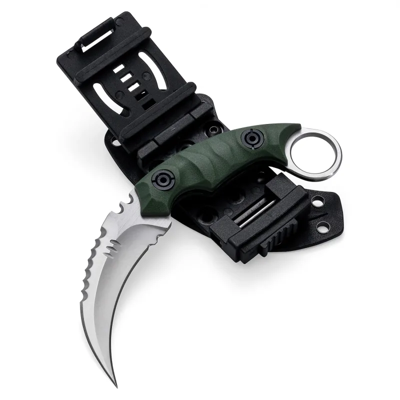 OOULORE Shadow Fury Blade Double edged Claw Knife Green G10 Handle (2.75″ Satin D2 Blade) OK1212 - Image 2