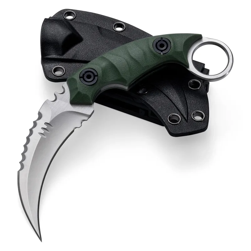 OOULORE Shadow Fury Blade Double edged Claw Knife Green G10 Handle (2.75″ Satin D2 Blade) OK1212 - Image 3