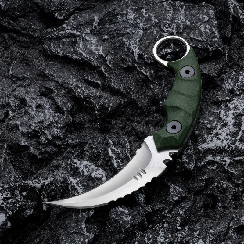 OOULORE Shadow Fury Blade Double edged Claw Knife Green G10 Handle (2.75″ Satin D2 Blade) OK1212 - Image 4