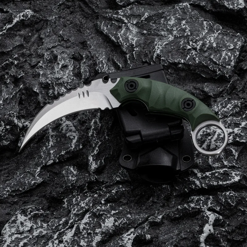 OOULORE Shadow Fury Blade Double edged Claw Knife Green G10 Handle (2.75″ Satin D2 Blade) OK1212 - Image 5