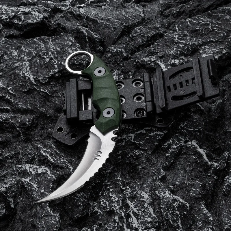 OOULORE Shadow Fury Blade Double edged Claw Knife Green G10 Handle (2.75″ Satin D2 Blade) OK1212 - Image 6