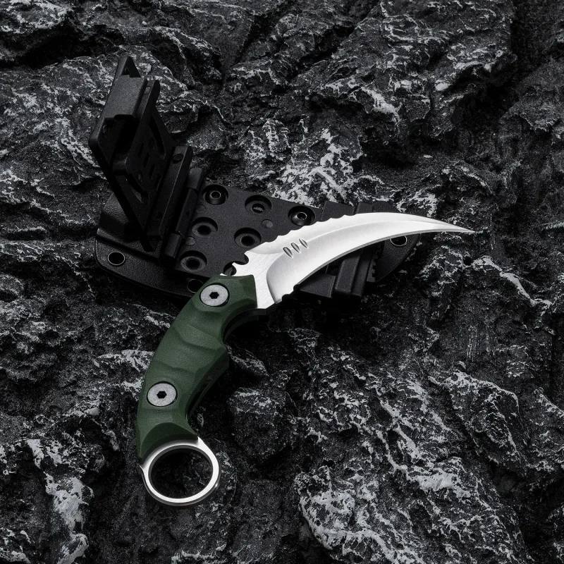 OOULORE Shadow Fury Blade Double edged Claw Knife Green G10 Handle (2.75″ Satin D2 Blade) OK1212 - Image 7