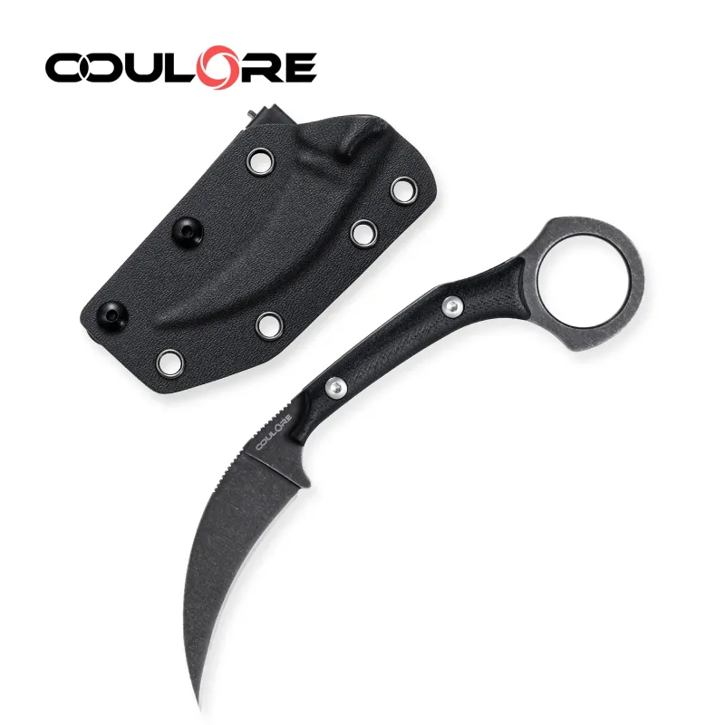 OOULORE Cat Claw Blade Karambit Claw Knife Black G10 Handle (2.36″ Black Stonewshed D2 Blade) OK1213