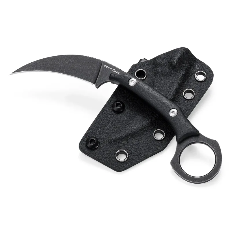 OOULORE Cat Claw Blade Karambit Claw Knife Black G10 Handle (2.36″ Black Stonewshed D2 Blade) OK1213 - Image 2