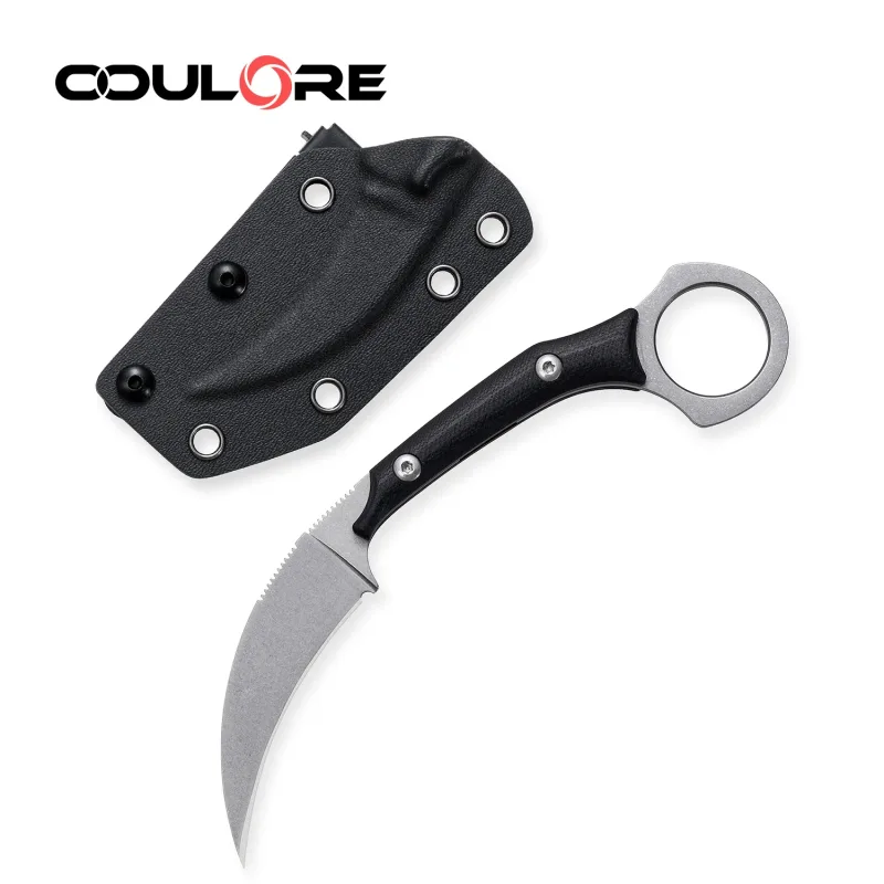 OOULORE Cat Claw Blade Karambit Claw Knife Black G10 Handle (2.36″ Stonewshed D2 Blade) OK1213