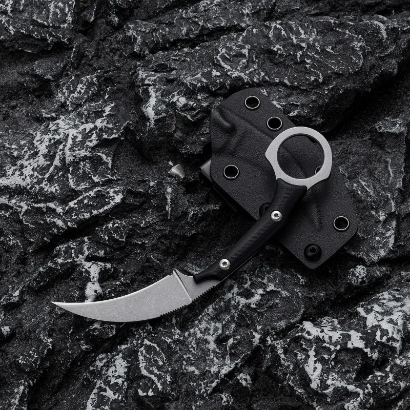 OOULORE Cat Claw Blade Karambit Claw Knife Black G10 Handle (2.36″ Stonewshed D2 Blade) OK1213 - Image 5