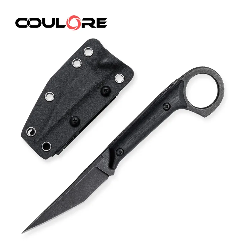 OOULORE Windshadow Raptor Sharp Straight Knife Black G10 Handle (3.34″ Black Stonewshed D2 Blade) OS1014